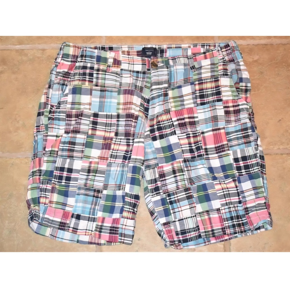 Gap Khakis Mens 38 Lived In Short Patchwork Madras Plaid Cotton Summer